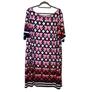 Eliza J Geometric Short Sleeve Stretch Sheath Dress Pink Blue Plus Size 24W